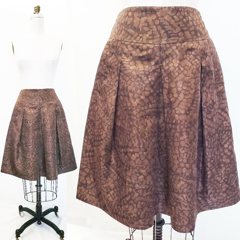 Piazza Sempione Womens Taffeta Brown Water Drop Print Pleated Skirt Italy 42